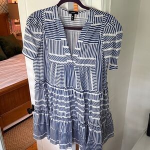 Aqua Blue and White Striped Women's Dress